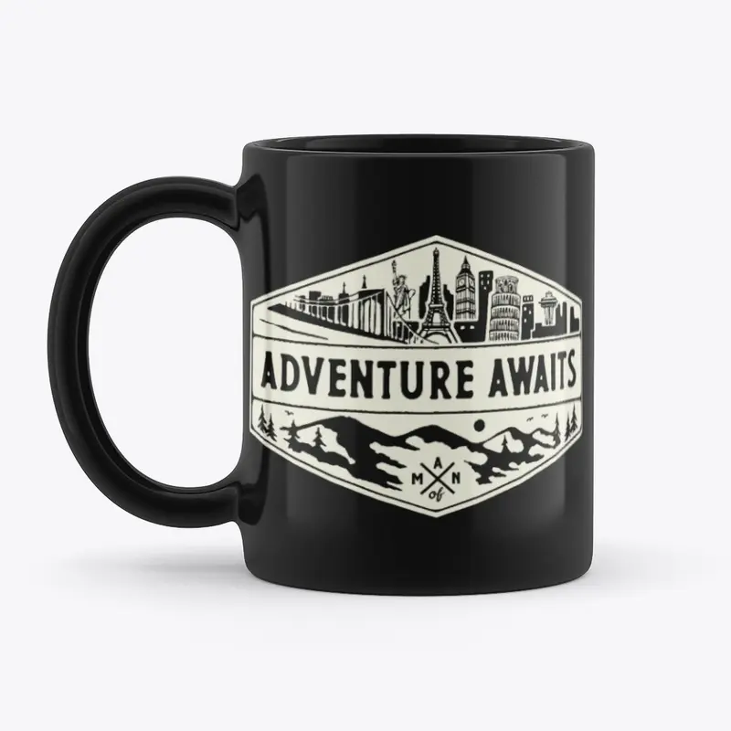 "Adventure Awaits" Black Mug